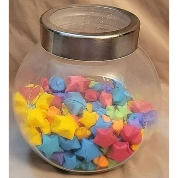 Glass Storage Jar with Handmade Origami Stars in Various Colors - Picture 3 of 5
